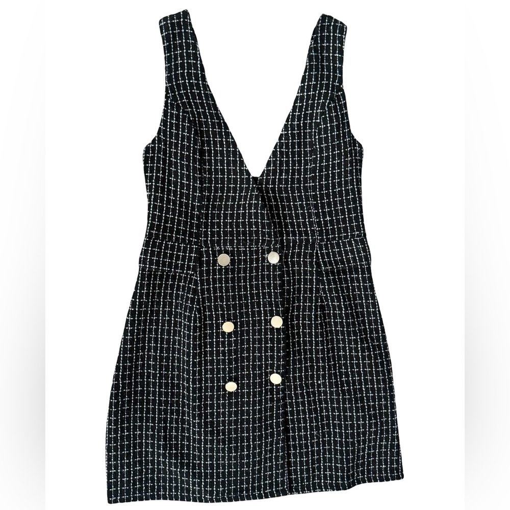 (NWT) Francesca's Collections - Women’s Black and White Tweed Mini Dress Size: S